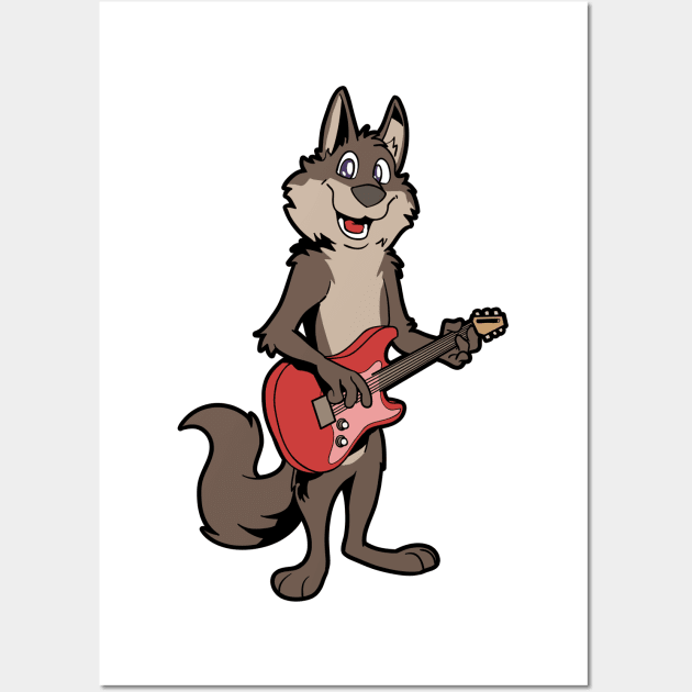 Comic Wolf plays electric guitar Wall Art by Modern Medieval Design